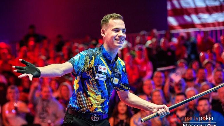 Joshua Filler enjoying the second day of action at the Mosconi Cup in Las Vegas