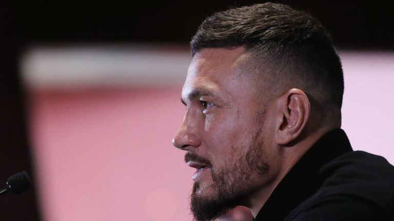 Former New Zealand international Sonny Bill Williams takes part in a press conference at the Emirates stadium in London on November 14, 2019 at his unveiling as a player for Rugby Super League team Toronto Woolfpack. (P
