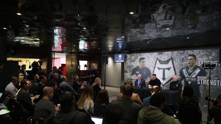 LONDON, ENGLAND - NOVEMBER 14: A general view during a media event where Sonny Bill Williams is unveiled as a new signing for Toronto Wolfpack at Emirates Stadium on November 14, 2019 in London, England. (Photo by Alex Pantling/Getty Images)
