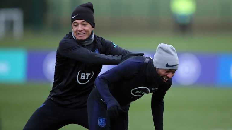 Raheem Sterling training with England