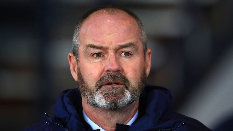Steve Clarke, Head Coach of Scotland looks on prior to the UEFA Euro 2020 qualifier between Scotland and Kazakhstan at Hampden Park on November 19, 2019 in Glasgow, Scotland