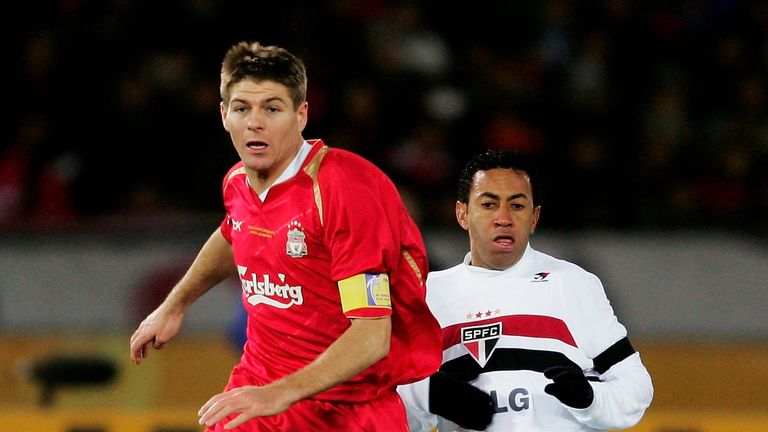 Steven Gerrard featured during Liverpool's 1-0 defeat to Sao Paulo in 2005