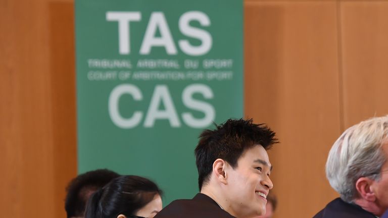 Chinese swimmer Sun yang appears at a CAS hearing