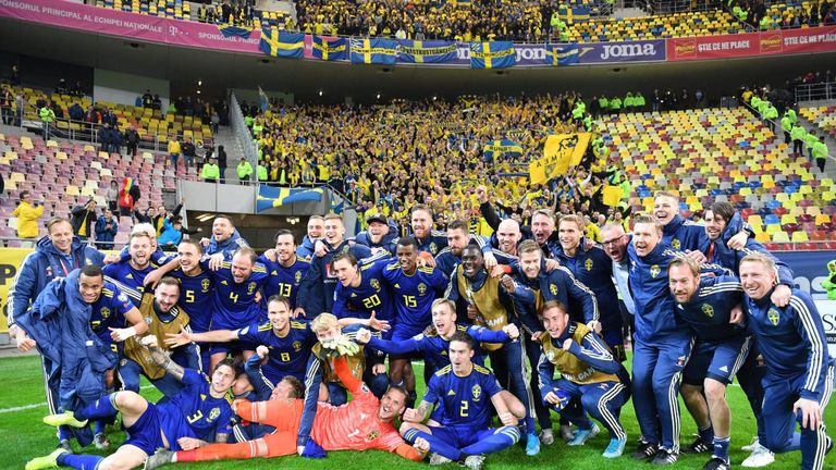 Sweden celebrate after securing their ticket to Euro 2020