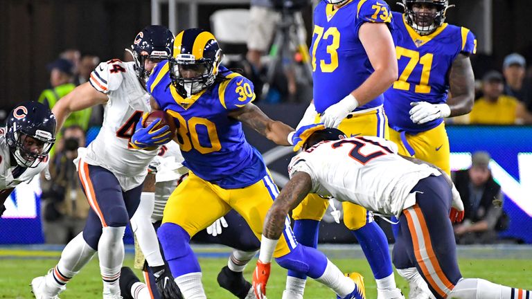 Rams running back Todd Gurley is halted by Bears safety Ha Ha Clinton-Dix 