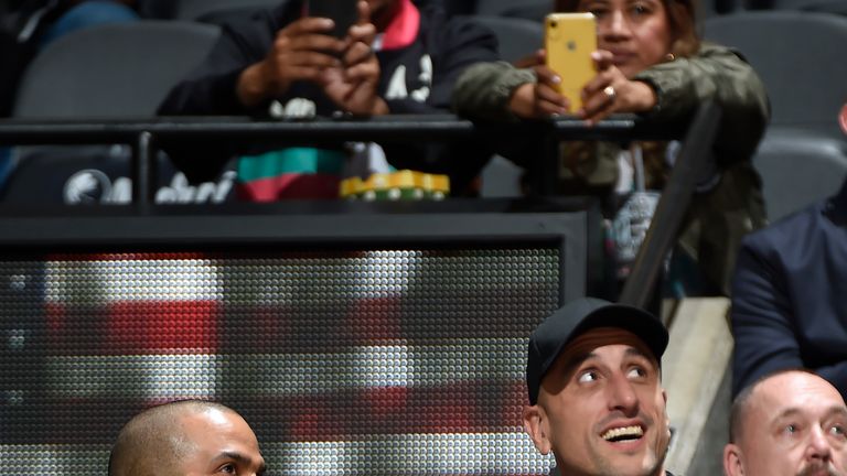 NBA Legends, Tony Parker, Manu Ginobili attend the game between the San Antonio Spurs and the Memphis Grizzlies