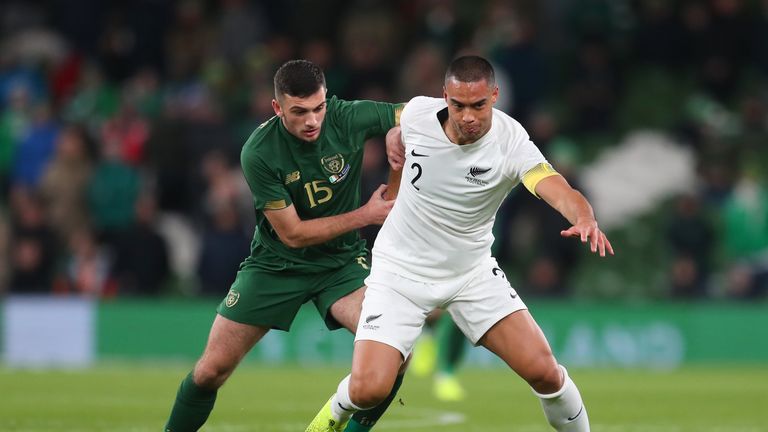 Troy Parrott made his Republic of Ireland debut and often battled with Winston Reid