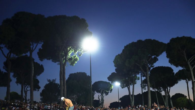 Tyrrell Hatton putts under the floodlights at the Turkish Airlines Open
