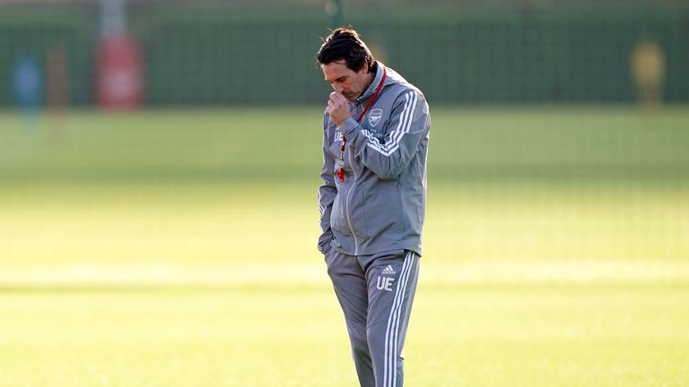 Arsenal manager Unai Emery during a training session at London Colney