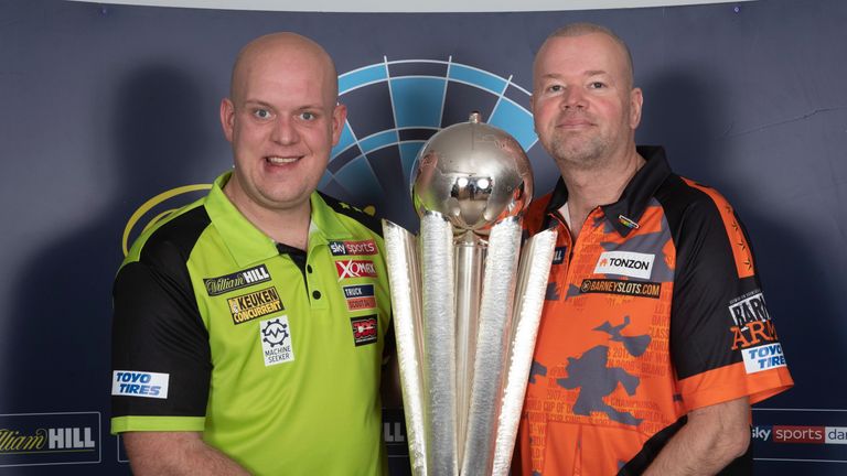 WILLIAM HILL PDC WORLD CHAMPIONSHIP  2019.MEDIA DAY.RILEYS,HAYMARKET,.LONDON.PIC;LAWRENCE LUSTIG.WORLD CHAMPION MICHAEL VAN GERWEN AND 5 TIME WORLD CHAMPION RAYMOND VAN BARNEVELD  LAUNCH THIS YEARS WILLIAM HILL WORLD CHAMPIONSHIP AT LONDONS ALEXANDRA PALACE FROM DEC 13TH TO JAN 1ST 2020 LIVE ON SKY SPORTS DARTS