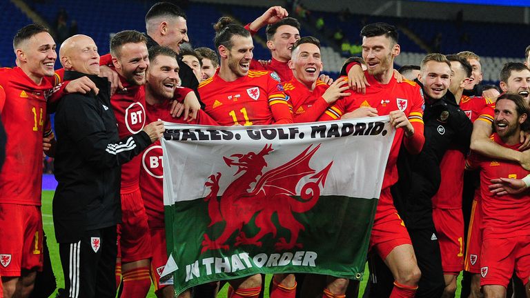Wales celebrate at full time during the UEFA Euro 2020 Group E Qualifier match between Wales and Hungary at the Cardiff City Stadium on November 19, 2019 in Cardiff, Wales