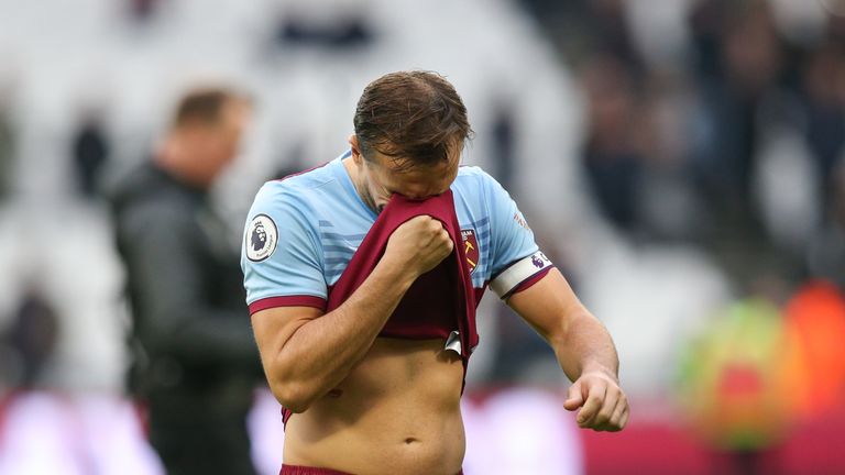 West Ham captain Mark Noble trudges off after the Spurs loss on Saturday