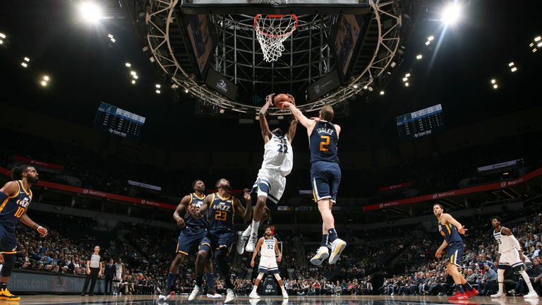 Andrew Wiggins of the Minnesota Timberwolves shoots the ball against the Utah Jazz