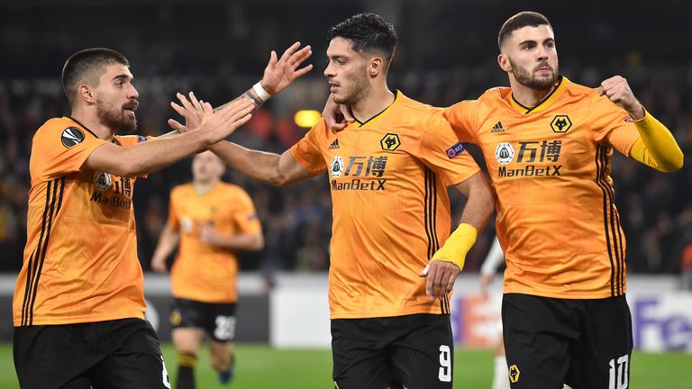 Wolves celebrate a goal in the Europa League