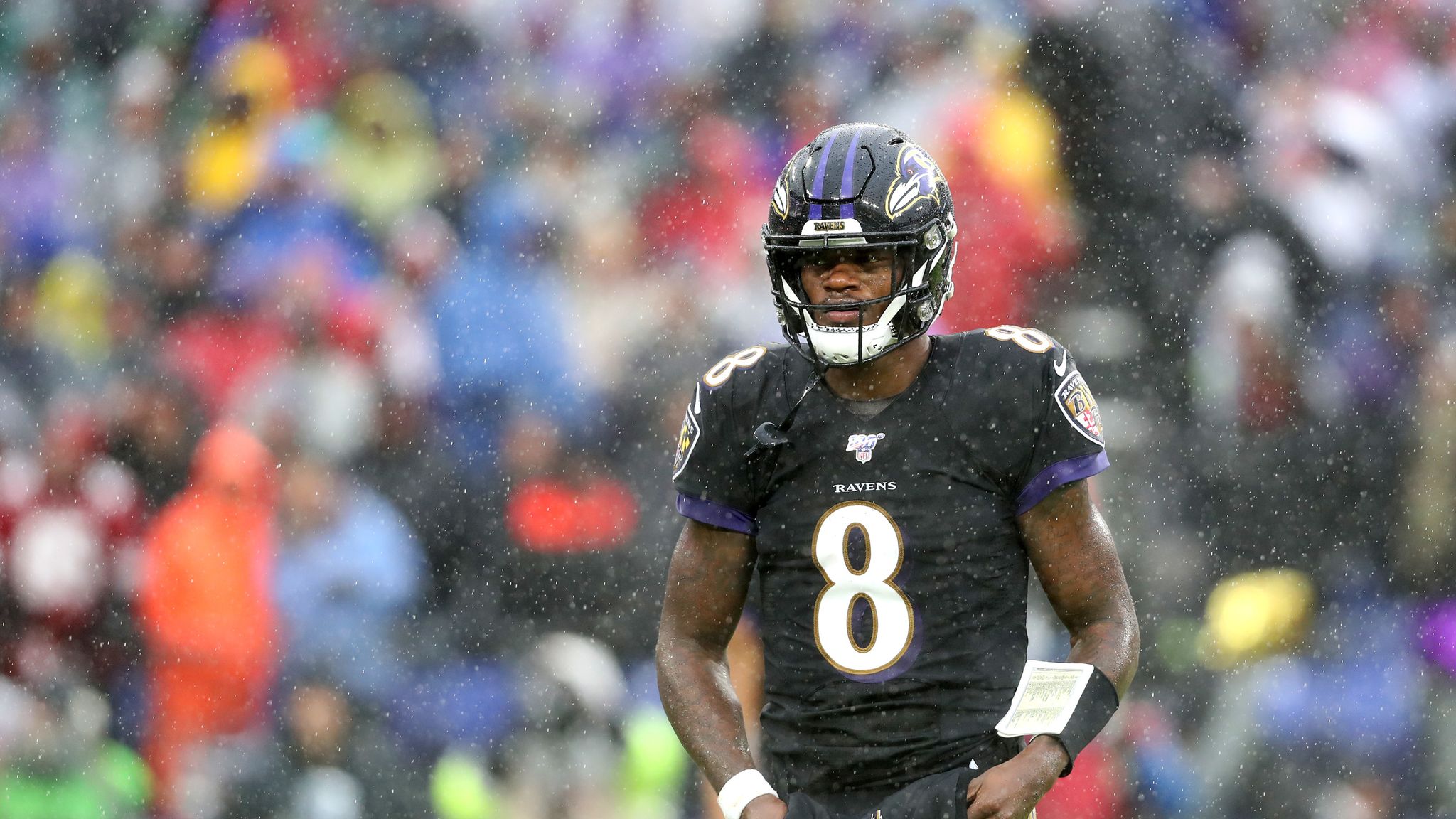 Baltimore, United States. 01st Dec, 2019. Baltimore Ravens tight end Mark  Andrews (89) celebrates a 20-yard touchdown pass against the San Francisco  49ers during the first half of an NFL game at