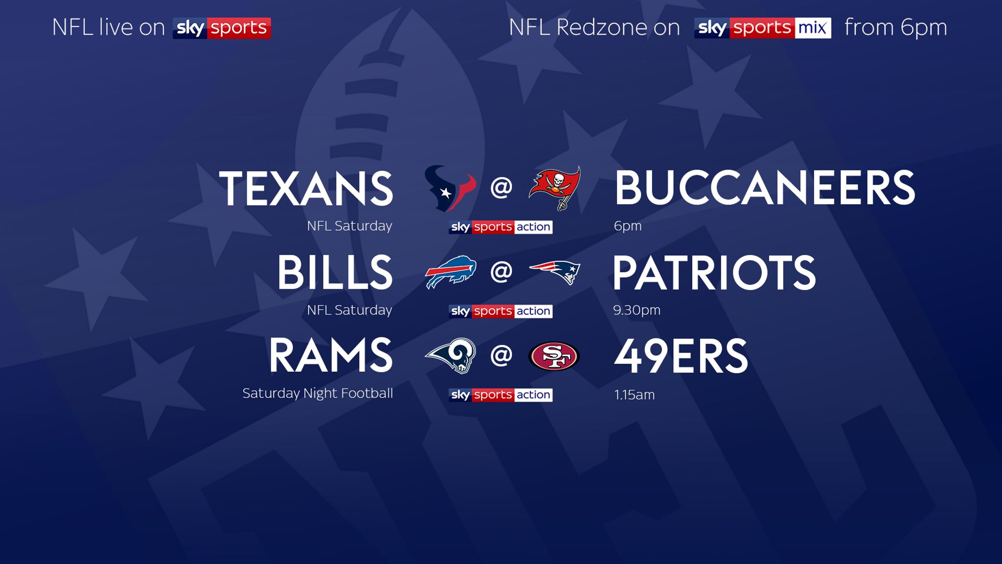 NFL Week 16 on Sky Sports Texans at Buccaneers, Bills at Patriots, Cowboys at Eagles and more NFL News Sky Sports