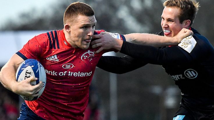 Andrew Conway is tackled by Max Malins of Saracens