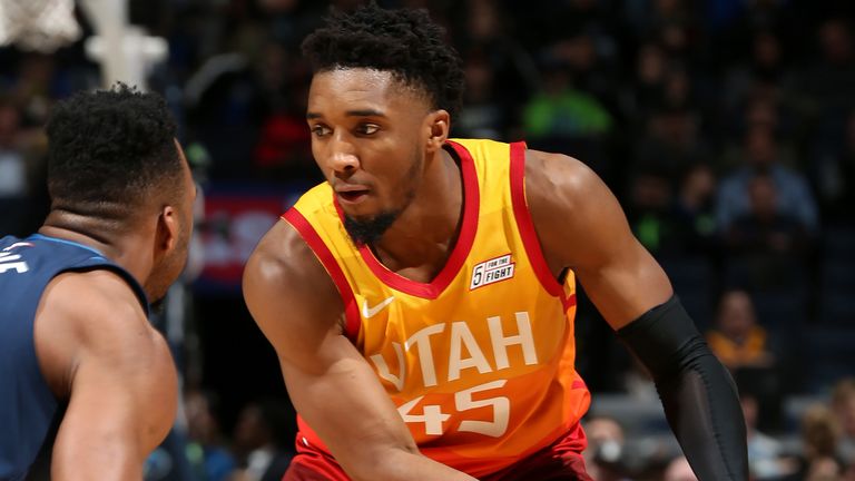 Donovan Mitchell prepares to attack the Timberwolves defense