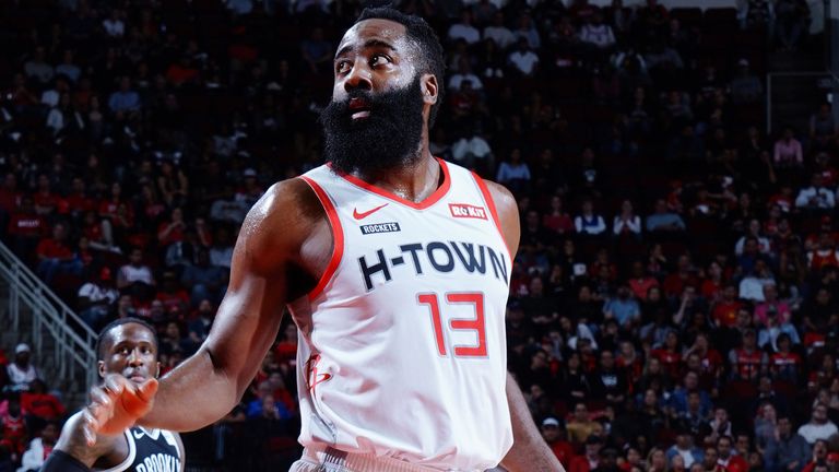 James Harden in action for Houston against Brooklyn