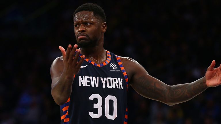 Julius Randle questions a call during a Knicks loss