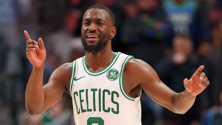 Kemba Walker celebrates a basket during Boston&#39;s win in Dallas