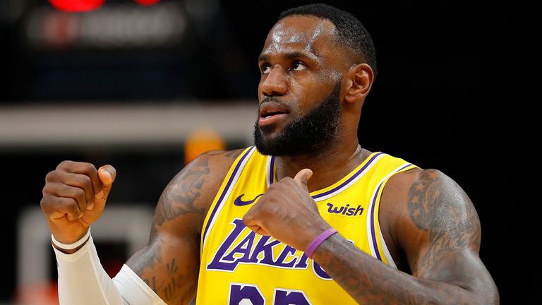 LeBron James shimmies after scoring against the Atlanta Hawks