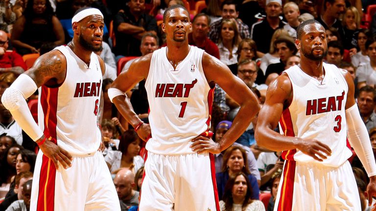 LeBron James, Chris Bosh and Dwyane Wade in action for the Miami Heat