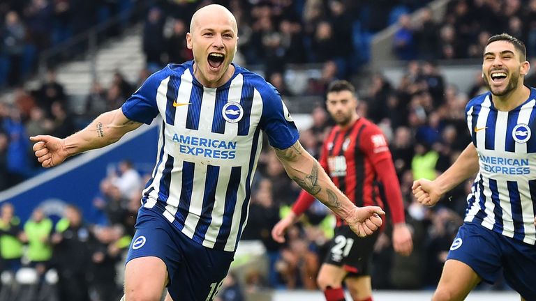 Aaron Mooy celebrates his goal against Bournemouth