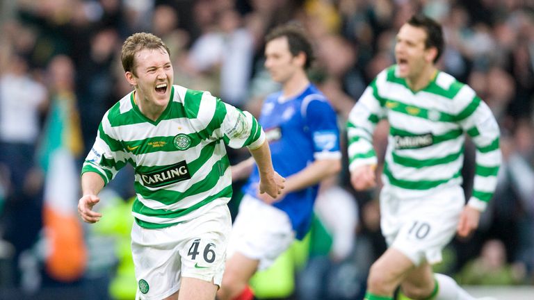 Celtic's Aiden McGeady rushes off to celebrate the second goal in the 2009 final