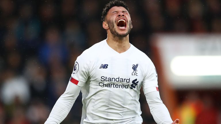 Alex Oxlade-Chamberlain celebrates after giving Liverpool the lead at Vitality Stadium