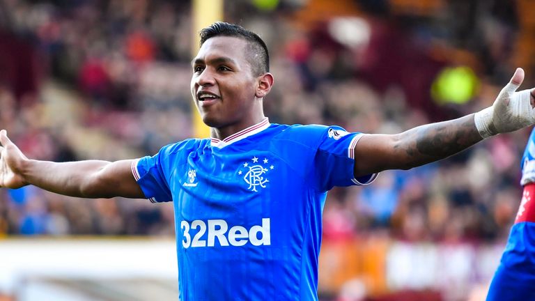 Rangers&#39; Alfredo Morelos celebrates his goal to make it 2-0 vs Motherwell 