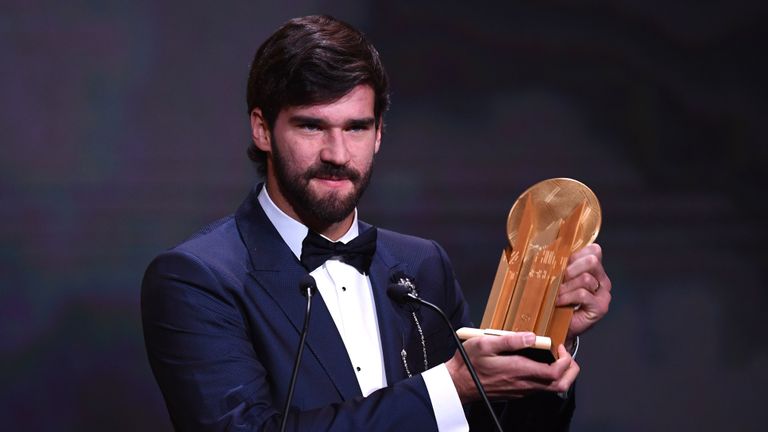 Liverpool goalkeeper Alisson  claimed the Yashin Trophy ahead of Barcelona&#39;s Marc-Andre ter Stegen and Manchester City&#39;s Ederson