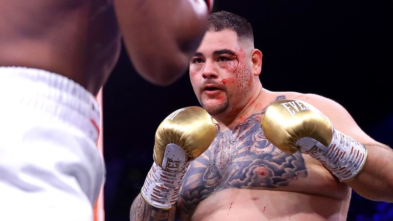 Andy Ruiz Jr bleeds from his left eye after being cut by Anthony Joshua in the opening round of their rematch