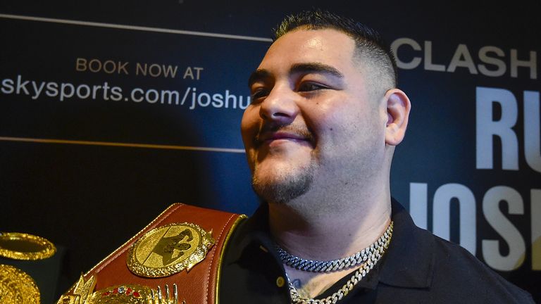 Mexican-American heavyweight boxing champion Andy Ruiz Jr arrives for a press conference in the Saudi capital Riyadh on December 2, 2019, ahead of the upcoming &#34;Clash on the Dunes&#34;. - The &#34;Clash on the Dunes&#34; fight is scheduled to take place in Diriya on December 7m between Andy Ruiz Jr and Anthony Joshua.