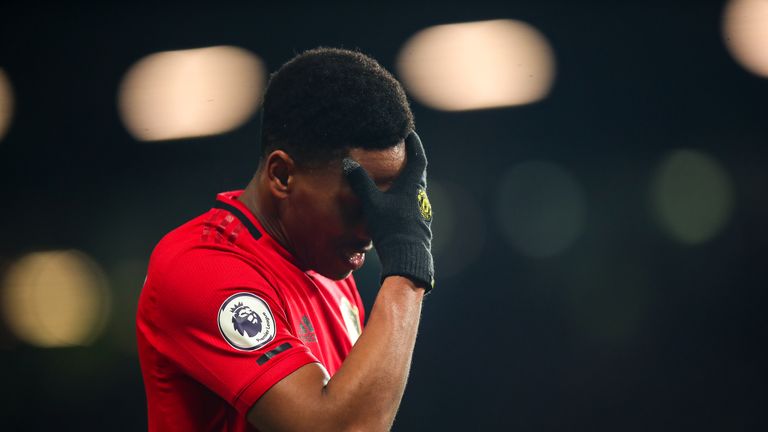 Anthony Martial shows his frustration against Aston Villa