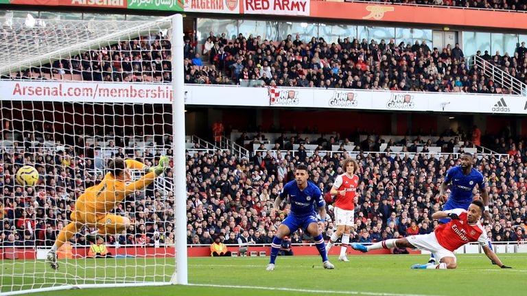 Pierre-Emerick Aubameyang headed Arsenal into a 13th-minute lead