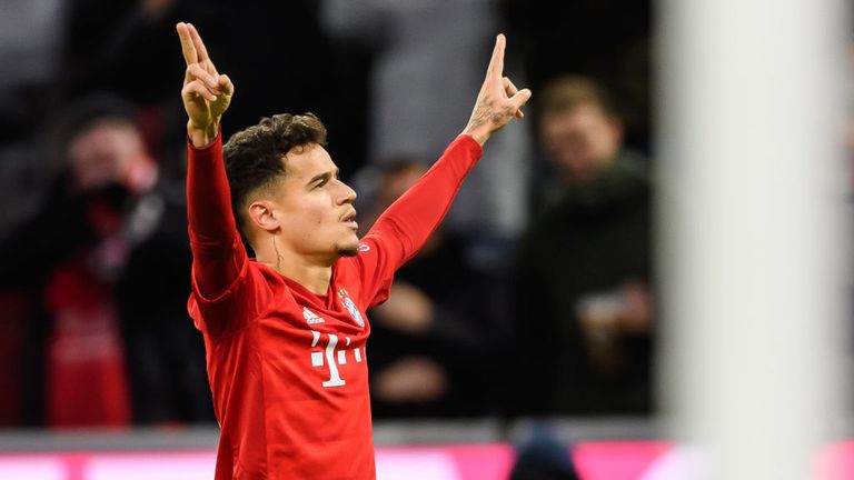 Philippe Coutinho celebrates after scoring for Bayern Munich against Werder Bremen