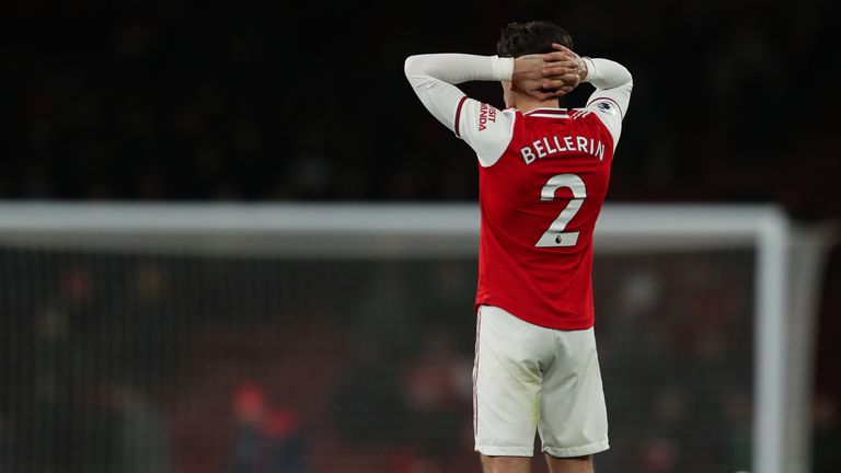 Hector Bellerin shows the strain at full-time against Brighton