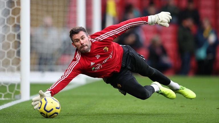 Ben Foster warms up ahead of kick-off in Watford&#39;s game vs Crystal Palace