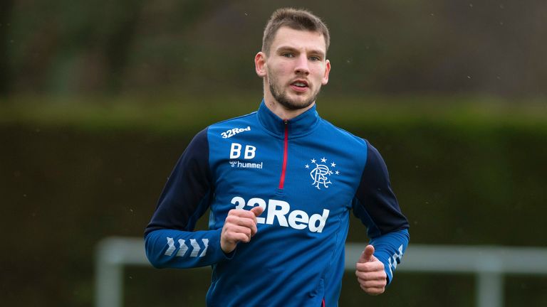 Borna Barisic is pictured during a Rangers training session