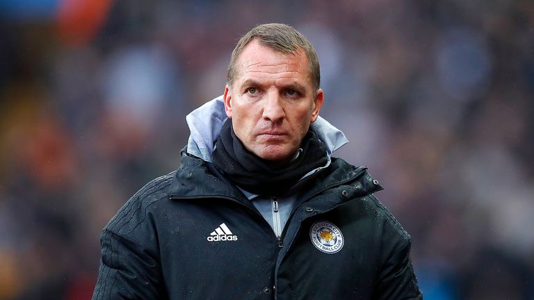 Leicester City manager Brendan Rodgers looks on during the Premier League match between Aston Villa and Leicester City at Villa Park on December 08, 2019 in Birmingham, United Kingdom.