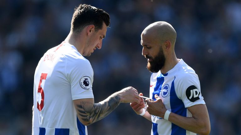 Lewis Dunk (left) and Bruno (right) have both captained Brighton in the Premier League during lengthy spells on the south coast