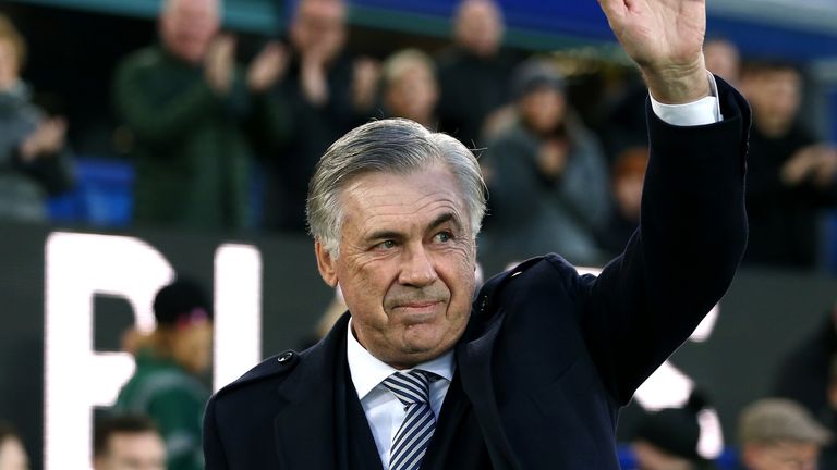 Carlo Ancelotti is welcomed at Goodison Park 