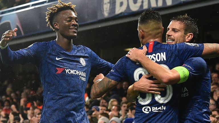 Cesar Azpilicueta celebrates scoring Chelsea's second goal against Lille