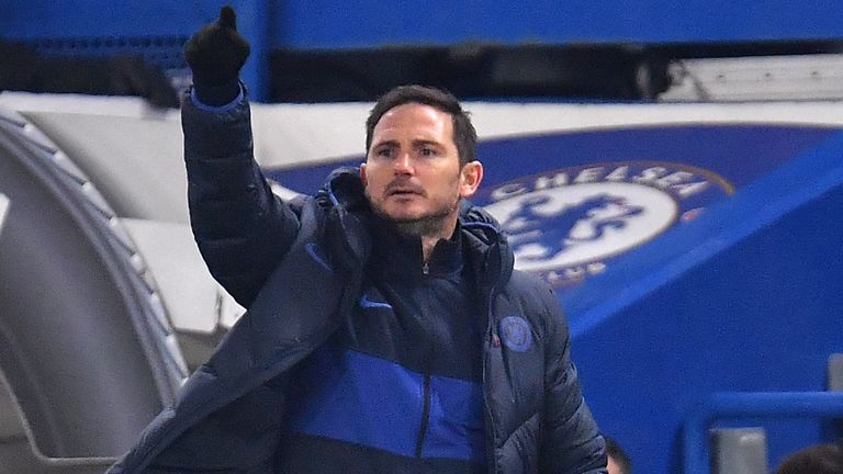 Frank Lampard on the touchline during Chelsea's match against Aston Villa