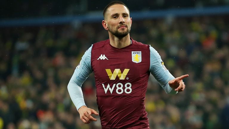 Conor Hourihane celebrates his goal at Villa Park