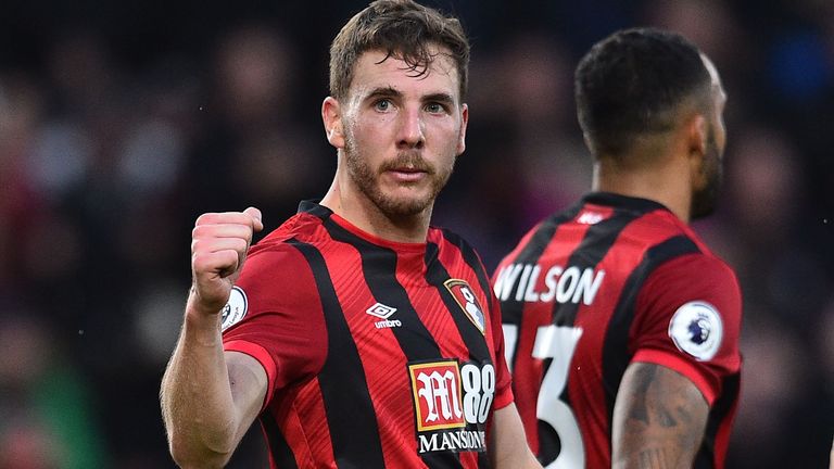 Dan Gosling celebrates his goal against Arsenal