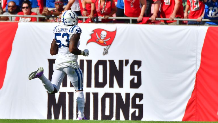 Darius Leonard produced a pick six against the Buccaneers in Week 14