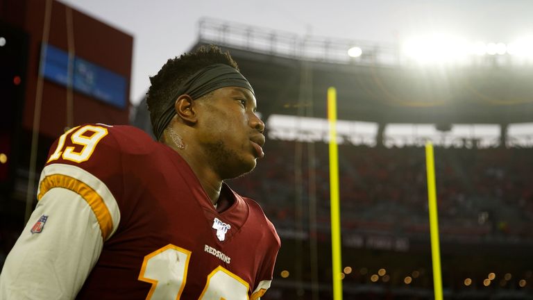 Washington Redskins wide receiver Robert Davis warms up prior to