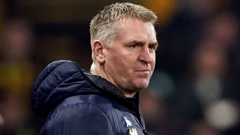 Aston Villa manager Dean Smith during the Premier League match at Vicarage Road